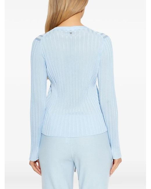 Versace Blue Ribbed Knit Viscose-Blend Crewneck Top
