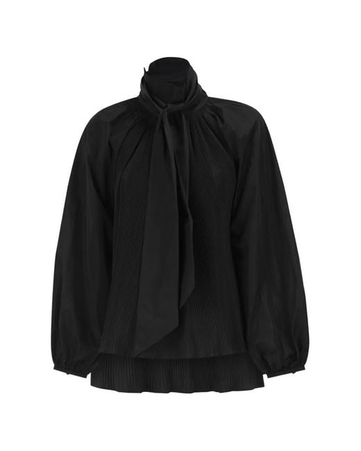 Max Mara Black Pleated Neck-Bow Blouse