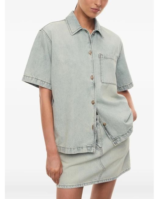 12 STOREEZ Blue Bowling Denim Shirt