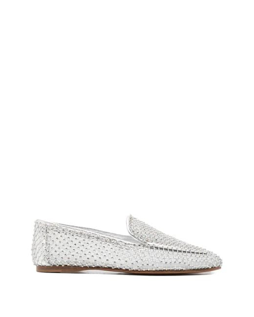 Forte_forte White Crystal-Embellished Mesh Loafers
