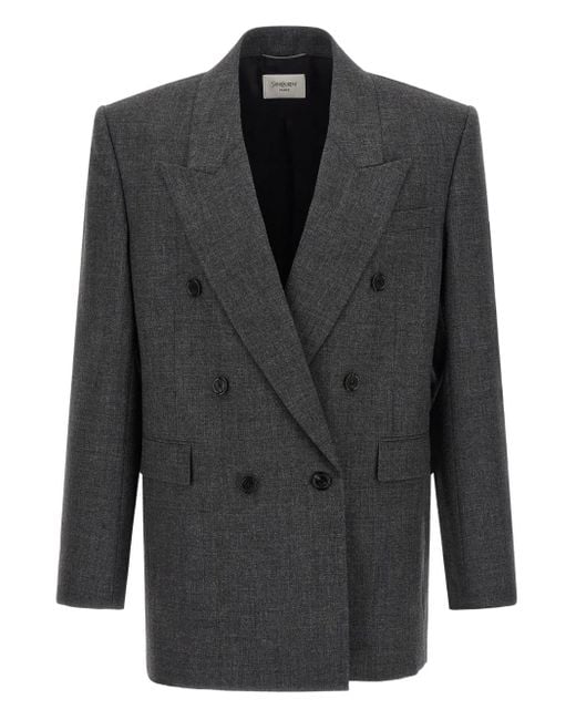 メンズ Saint Laurent ピークドラペル ダブルジャケット Black