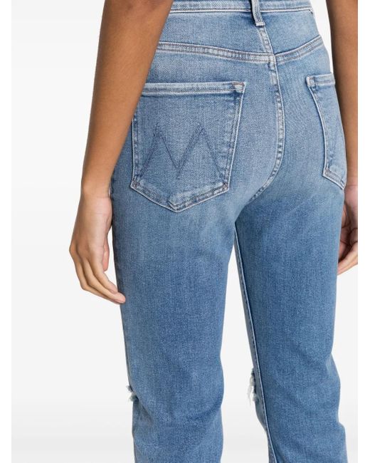 Mother Blue Rider High-Rise Straight-Leg Jeans