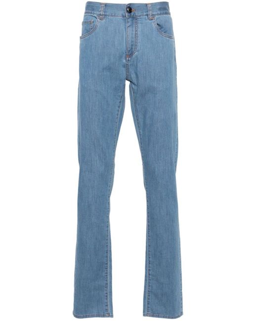 Canali Blue Mid-rise Slim-fit Jeans for men
