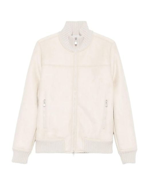 Gran Sasso White Ribbed Zip-Up Jacket for men