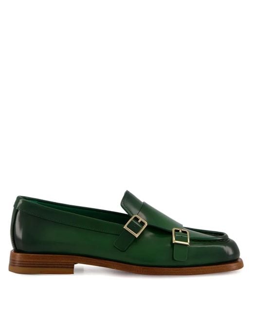 Santoni Women's Green Leather Loafers