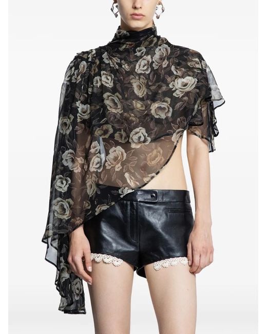 Magda Butrym Black Floral High-Neck Top