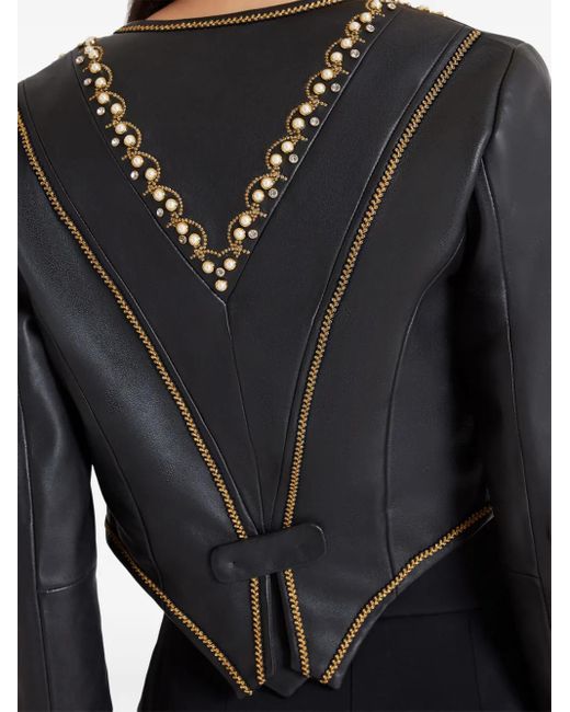 Temperley London Black Embroidered Faux-Pearl Cropped Jacket