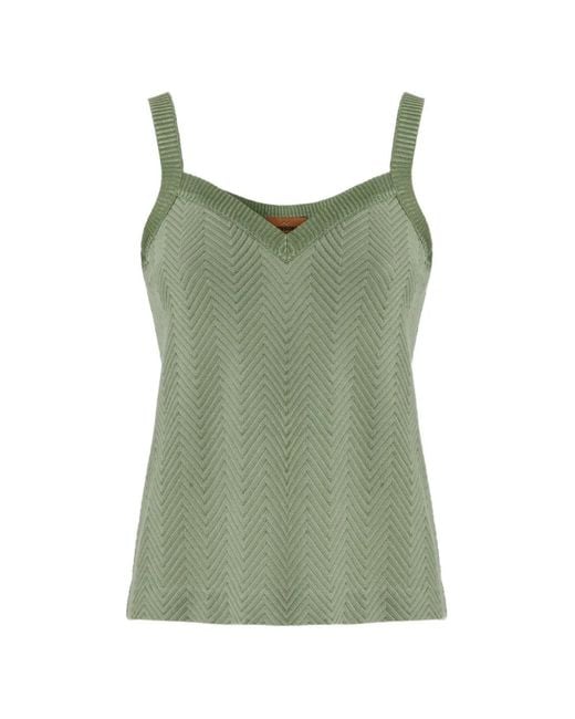 Missoni Green V-Neck Chevron-Pattern Tank Top