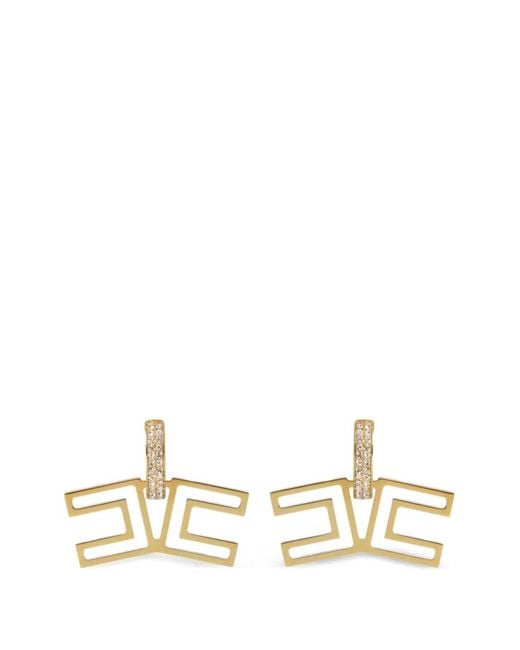 Elisabetta Franchi Metallic Rhinestone Logo Earrings