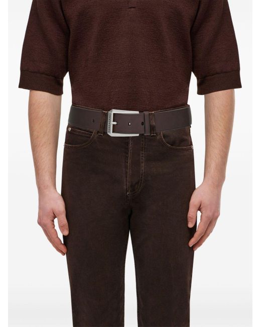 Ferragamo Brown Adjustable Leather Belt for men