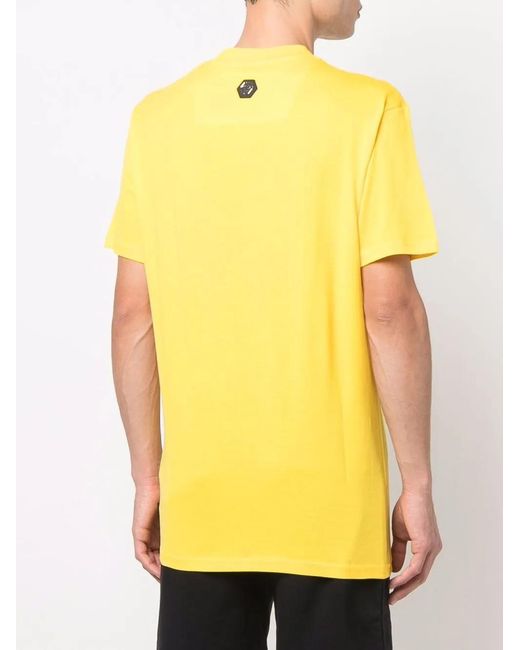 Philipp Plein Yellow Logo-Print Cotton T-Shirt for men