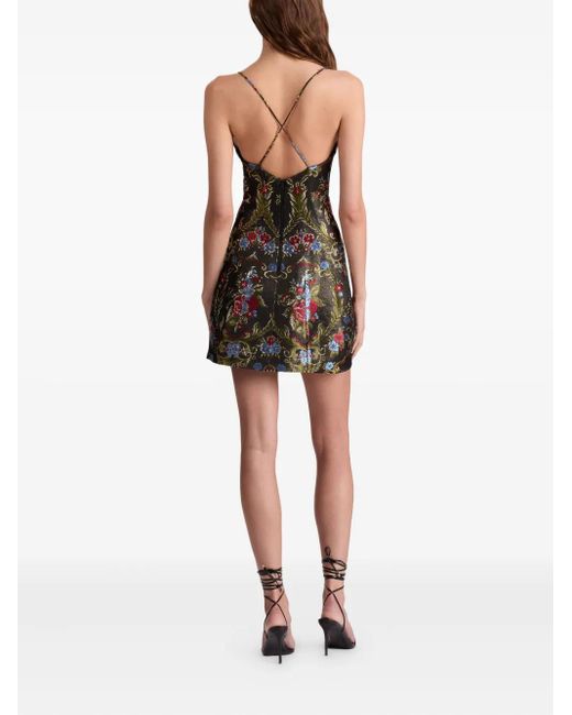 Alice + Olivia Tayla Mini-Jurk Met Bloemenbrokaat in het Black