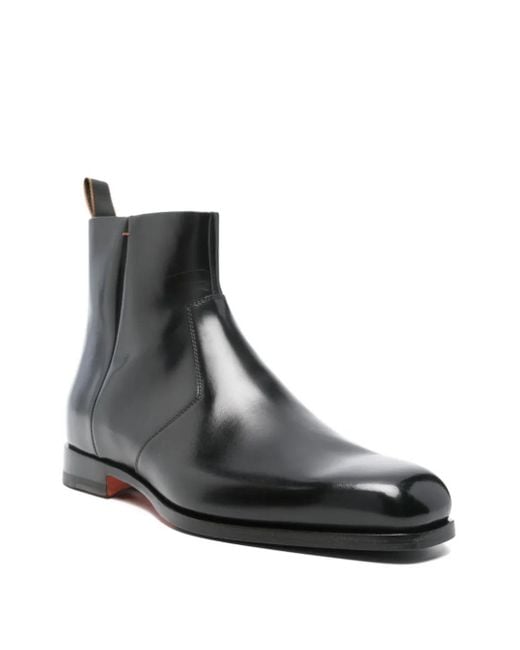Santoni Black Leather Boots for men