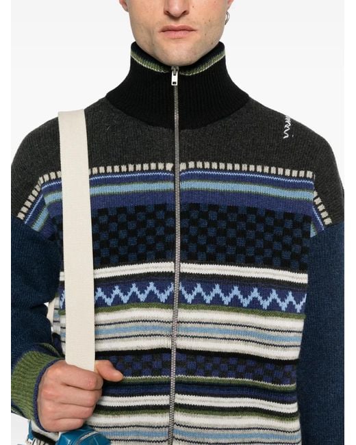 Marni Blue Striped Zip-Up Cardigan for men