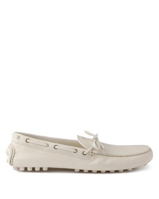 Prada White Tie Logo-Detail Boat Shoes for men