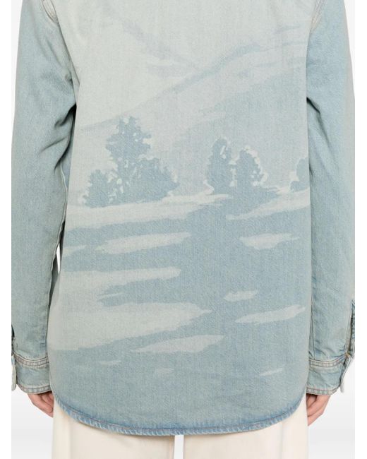 Lacoste Blue Landscape-Motif Denim Shirt Jacket for men