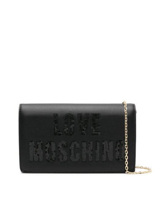 Love Moschino Black Schultertasche mit Logo-Applikation