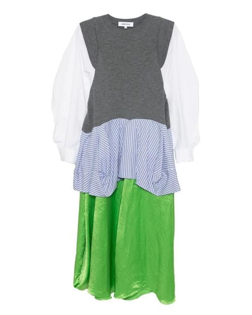 Enfold Green Striped Layered Dress