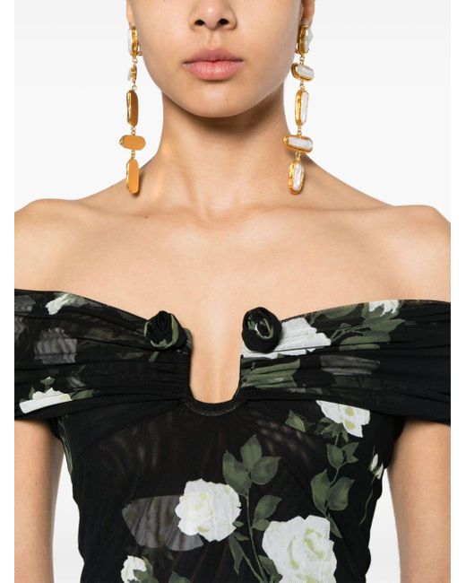 Magda Butrym Black Floral-appliqué Off-shoulder Top