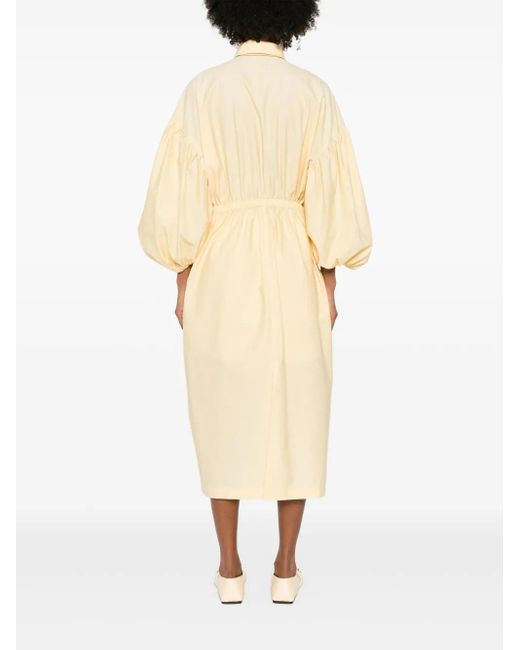 Brunello Cucinelli Natural Balloon-Sleeve Shirt Maxi Dress
