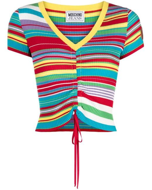 Moschino Blue Stripe-Pattern V-Neck Top