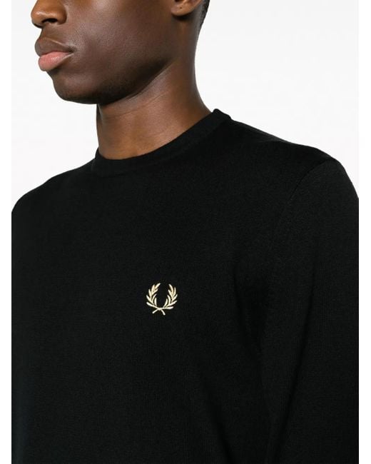 Maglione Girocollo Con Ricamo di Fred Perry in Black da Uomo