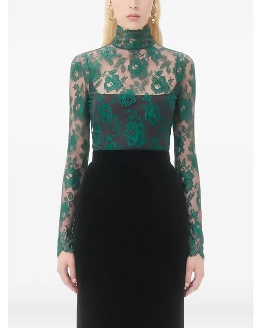Valentino Garavani Green Floral Lace Blouse