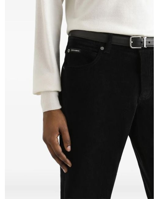 Dolce & Gabbana Black Corduroy Trousers With Logo Plaque for men