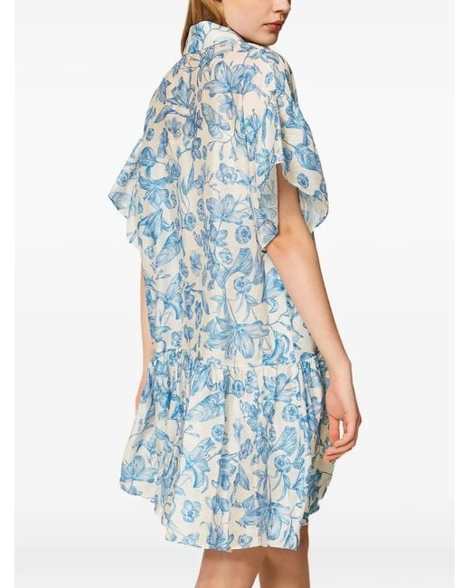 Twinset Blue Short Floral Shirt Dress