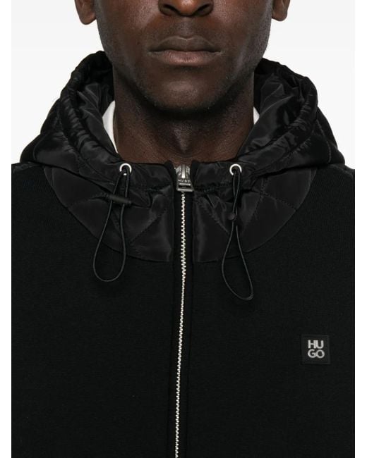 HUGO Black Quilted-Pockets Hooded Jacket for men