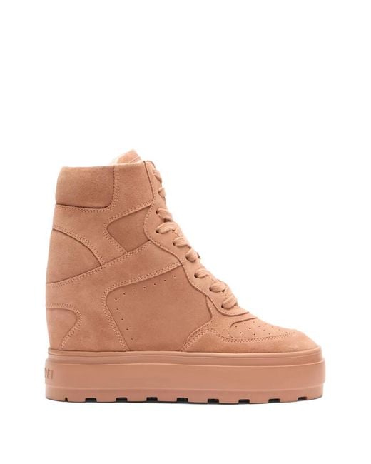 Casadei Brown Wedge-Heel Panelled Sneakers