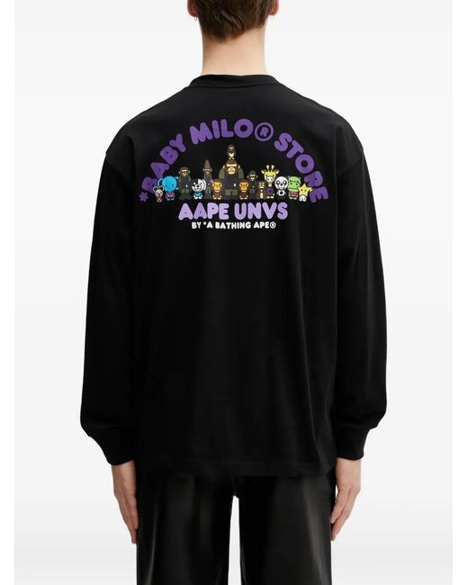 Aape By A Bathing Ape Black Baby Milo Graphic-Print Long-Sleeve T-Shirt for men