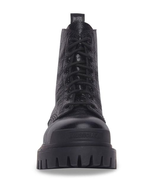 Balenciaga Black Strike Lace-up Leather Boots for men