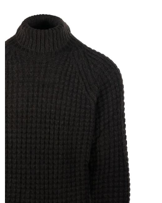 メンズ Roberto Collina ワッフルニット ハイネックセーター Black