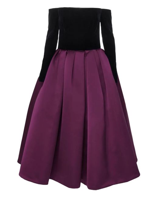 Carolina Herrera Purple Off-Shoulder Midi Dress