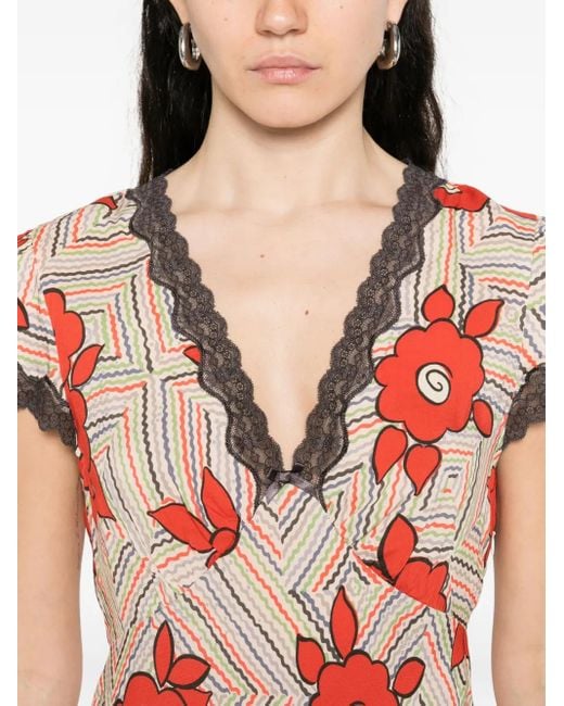 Vestido Sandrine con ribete de encaje Rixo de color Red