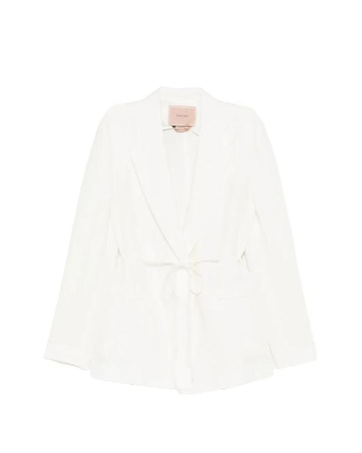 Twinset White Tie-Waist Blazer