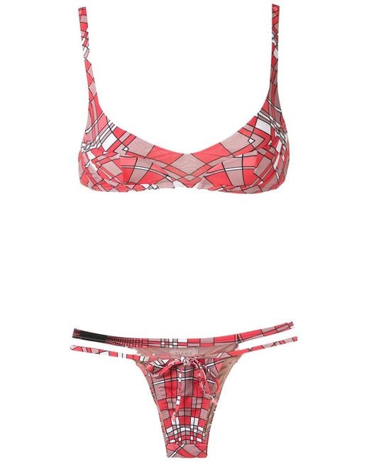 Amir Slama Red Geometric Print Bikini Set