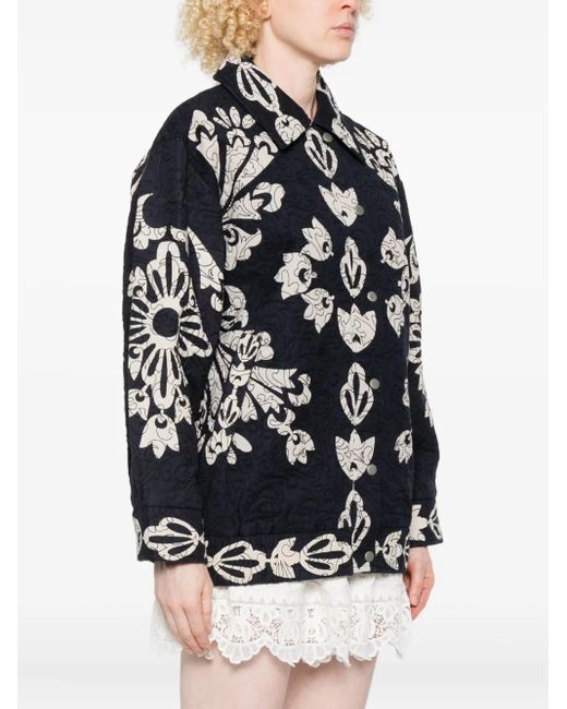 Sea Black Liliana Floral-Embroidered Quilted Jacket