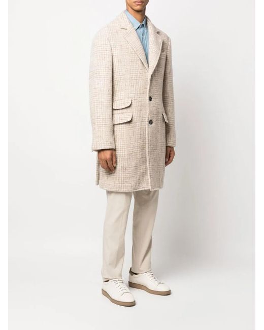 Brunello Cucinelli Natural Check-Print Single-Breasted Coat for men