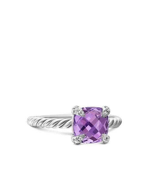 David Yurman Purple Sterling Chatelaine Amethyst And Diamond Ring (8Mm)