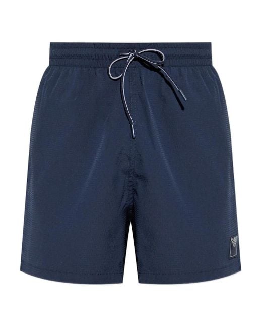 Emporio Armani Blue Logo-Patch Swim Shorts for men