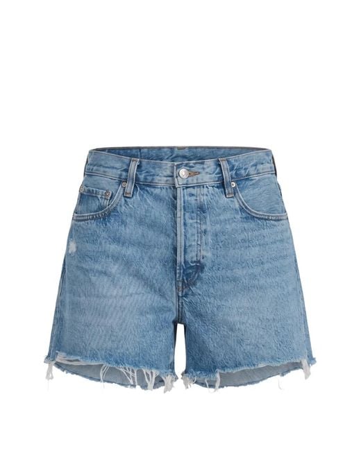 FRAME Blue Raw-Cut Mini Denim Shorts