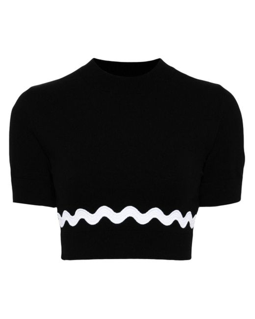 Patou Black Wave Wool-blend Cropped Jumper