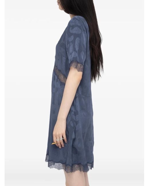 Zadig & Voltaire Blue Paisley-Pattern V-Neck Dress