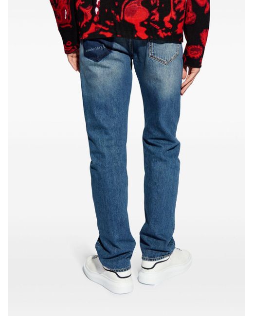 Alexander McQueen Blue Logo-print Straight-leg Jeans for men