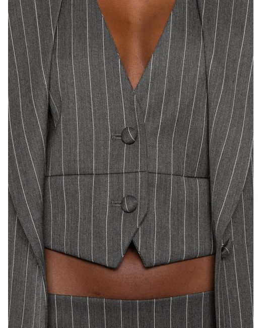 Dondup Gray Pinstripe-Pattern Cropped Waistcoat