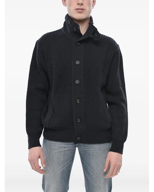 Paolo Pecora Black High-Neck Ribbed-Knit Cardigan for men