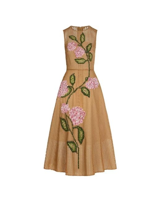 Oscar de la Renta Metallic Flower Lattice Maxi Dress