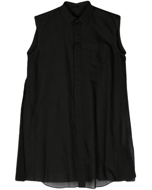 Sacai Black Sleeveless Voile Shirt Dress